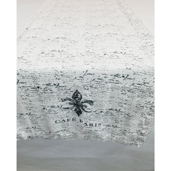 Sur La Table tablecloth Long Table Runner 100% Linen CAFE PARIS White Printed - Picture 2 of 8